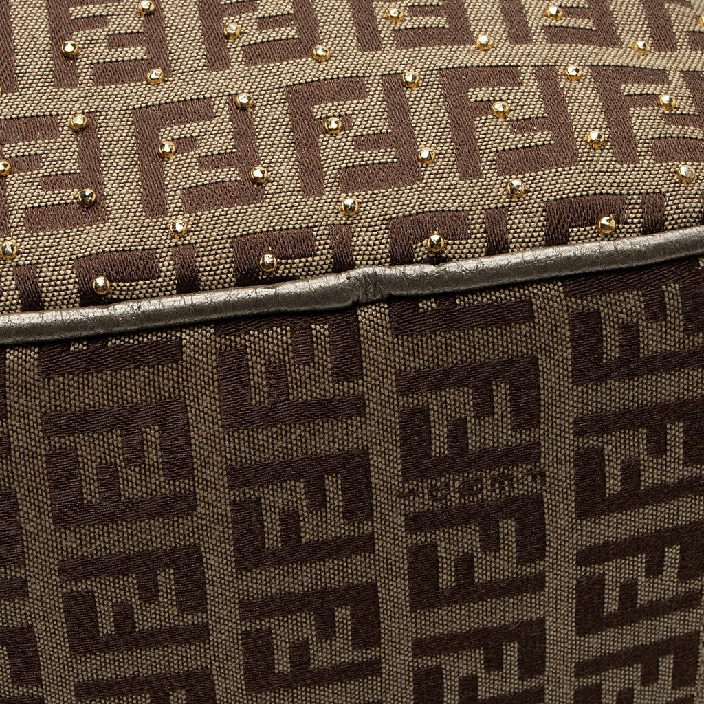 Fendi Studded Zucchino Leather Small Boston Bag