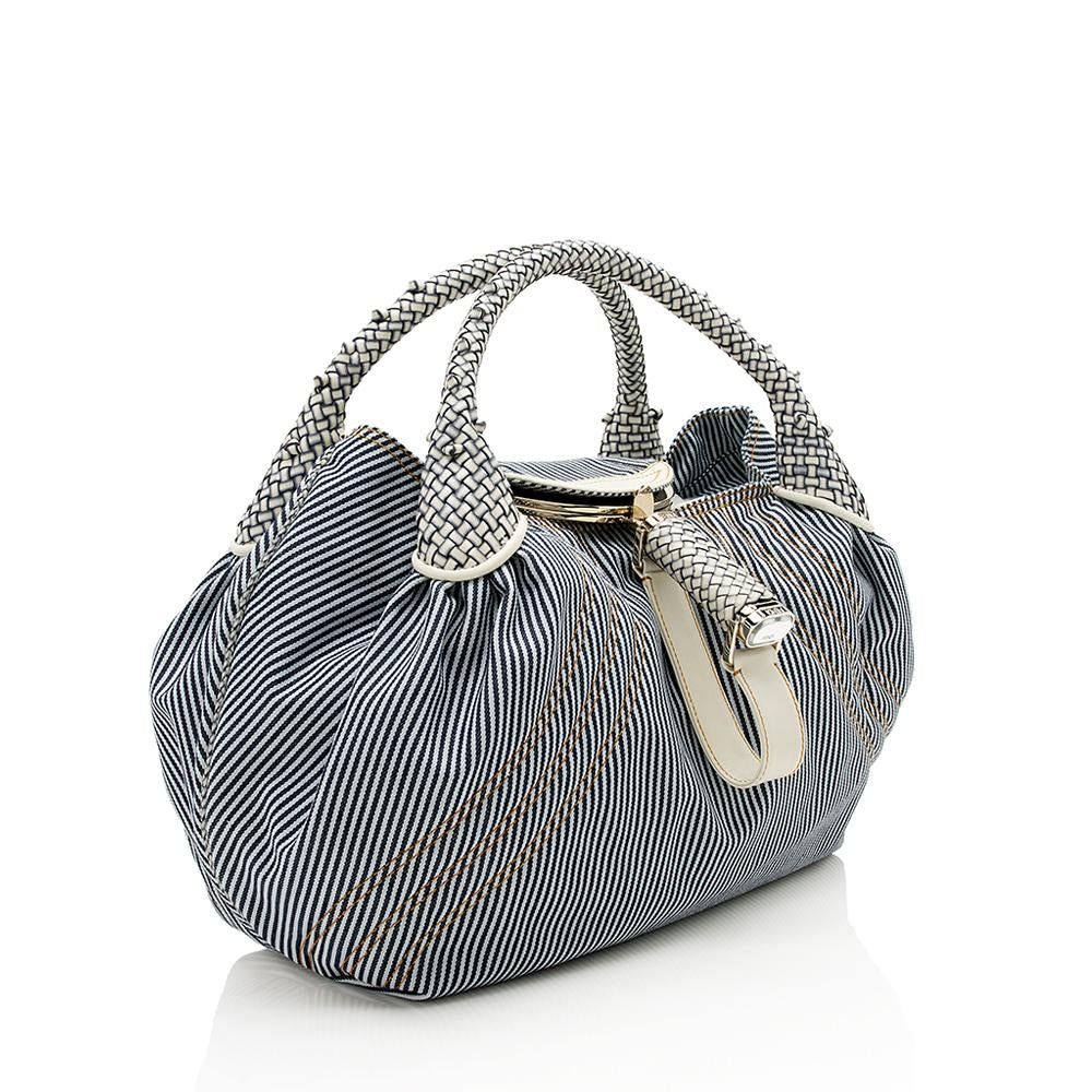 Fendi Ticking Stripe Denim Spy Satchel (SHF-12380)