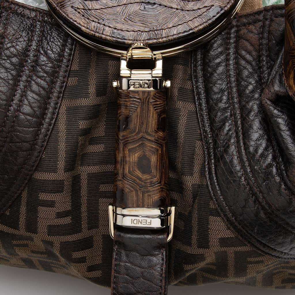 Fendi Tortuga Leather Zucca Spy Satchel