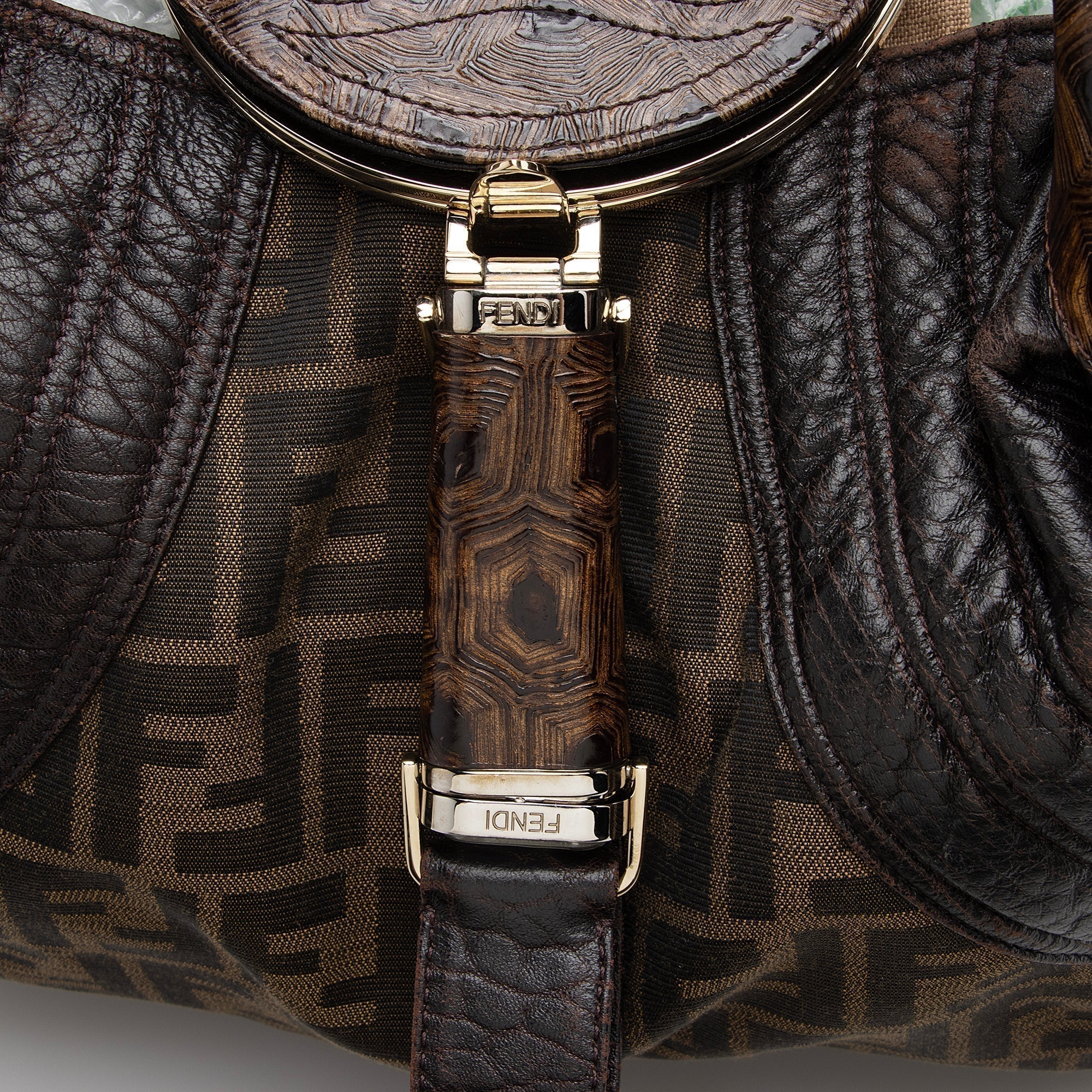 Fendi Tortuga Leather Zucca Spy Satchel