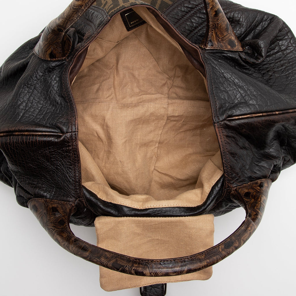 Fendi Tortuga Leather Zucca Spy Satchel