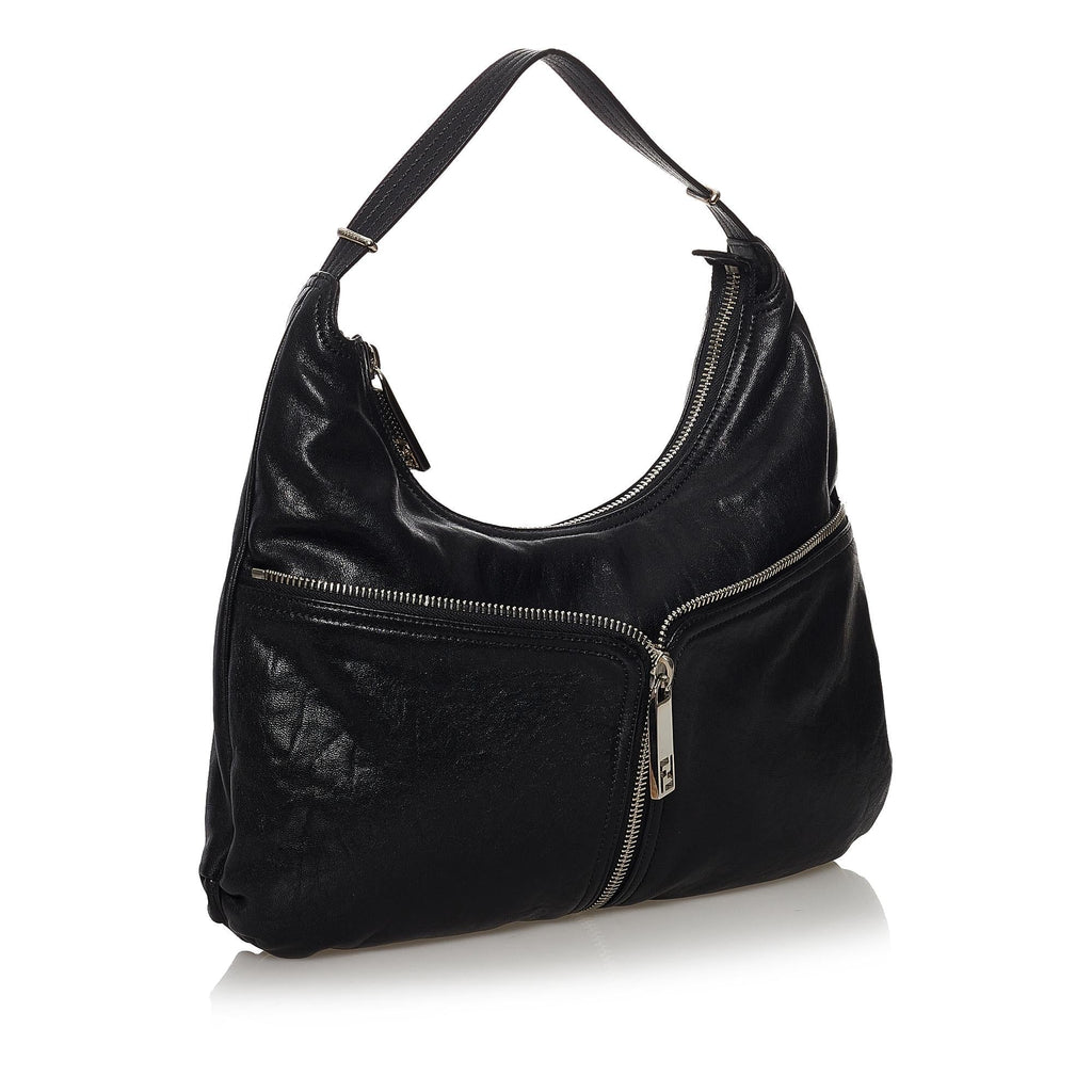 Fendi Unzipped Leather Hobo Bag