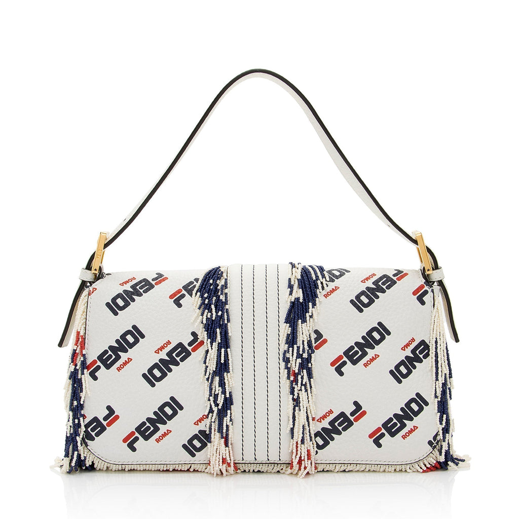 Fendi X Fila Mania Calfskin Beaded Baguette Shoulder Bag
