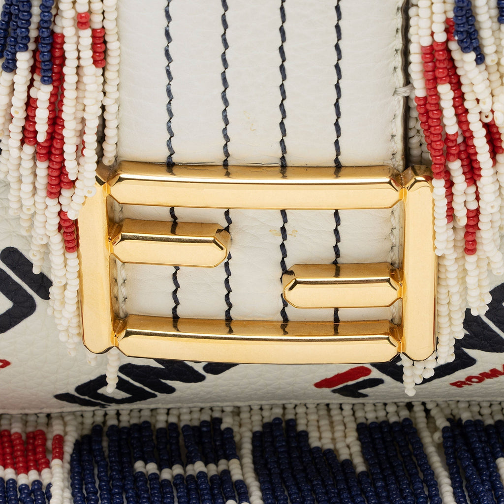 Fendi X Fila Mania Calfskin Beaded Baguette Shoulder Bag