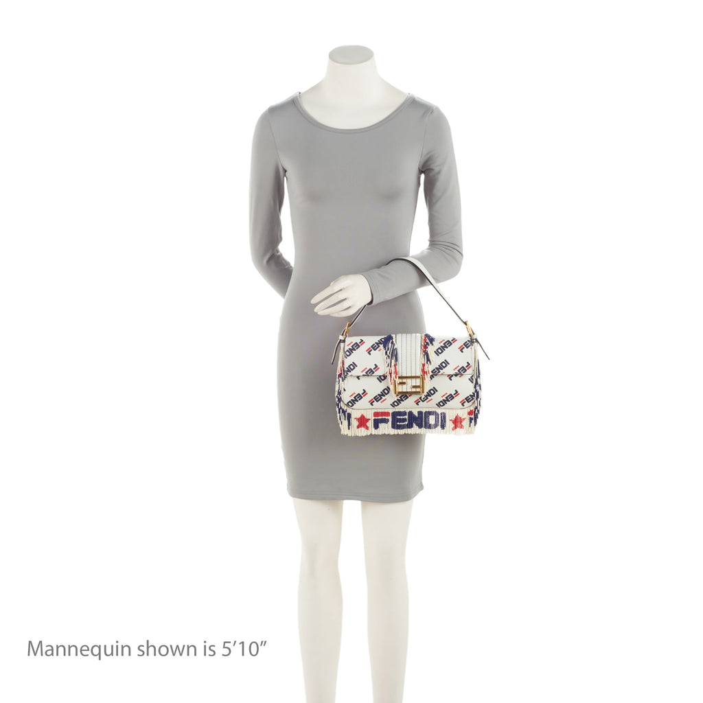Fendi X Fila Mania Calfskin Beaded Baguette Shoulder Bag