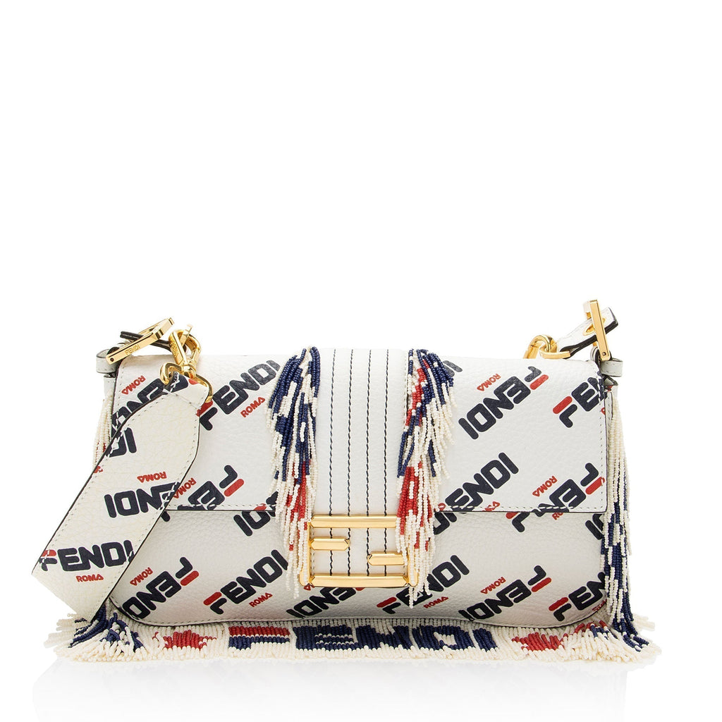 Fendi X Fila Mania Calfskin Beaded Baguette Shoulder Bag