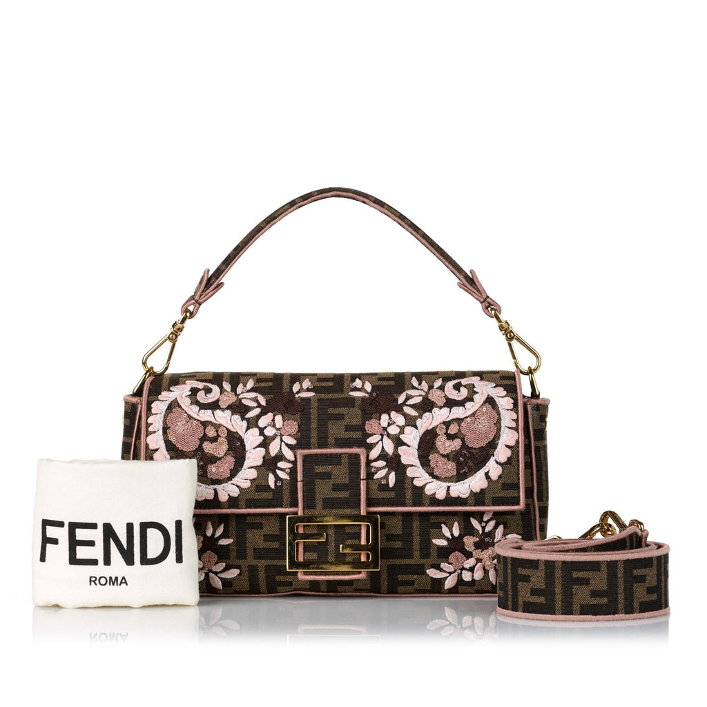 Fendi Zucca Paisley Embroidery Baguette