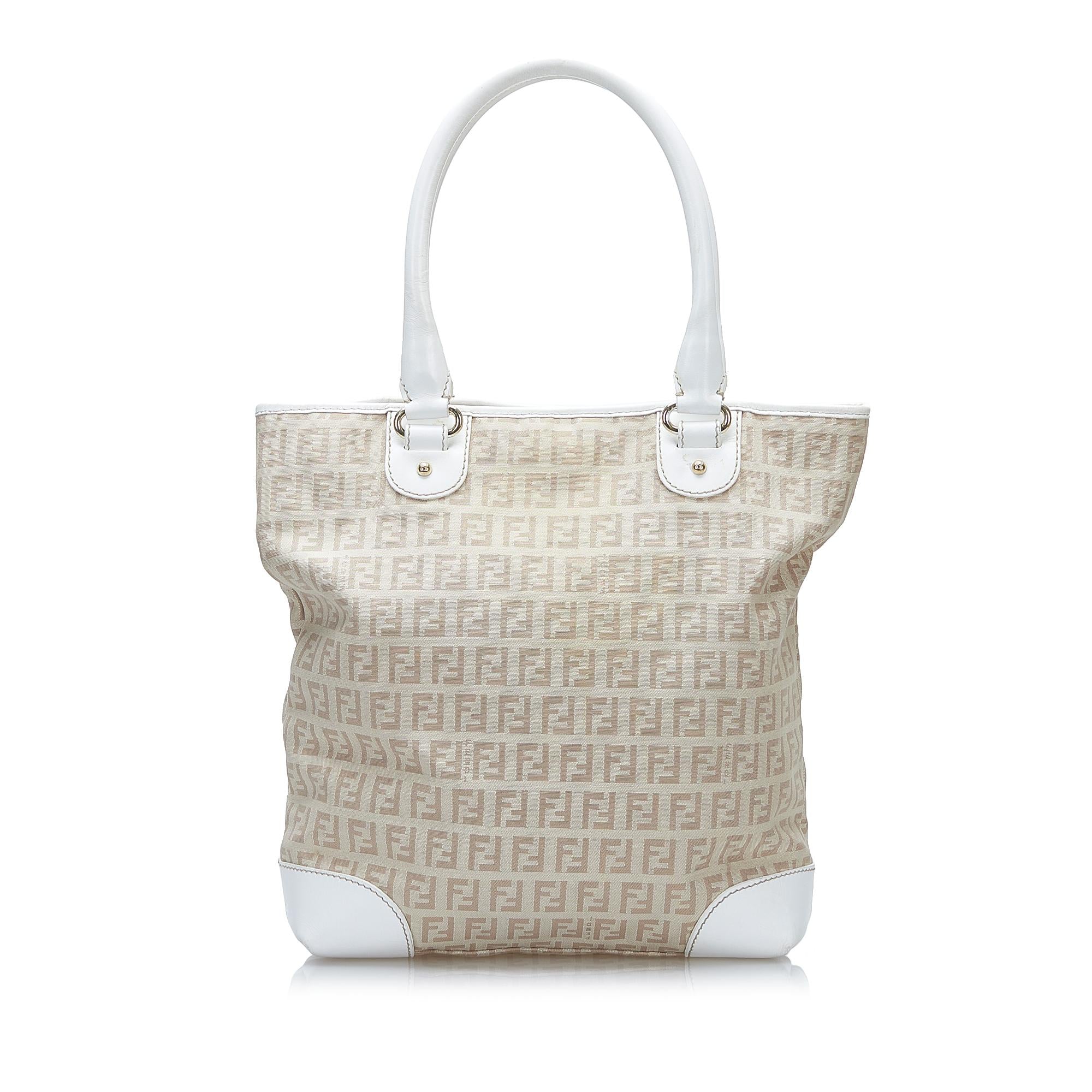 Fendi Zucchino Leather Trimmed Tote
