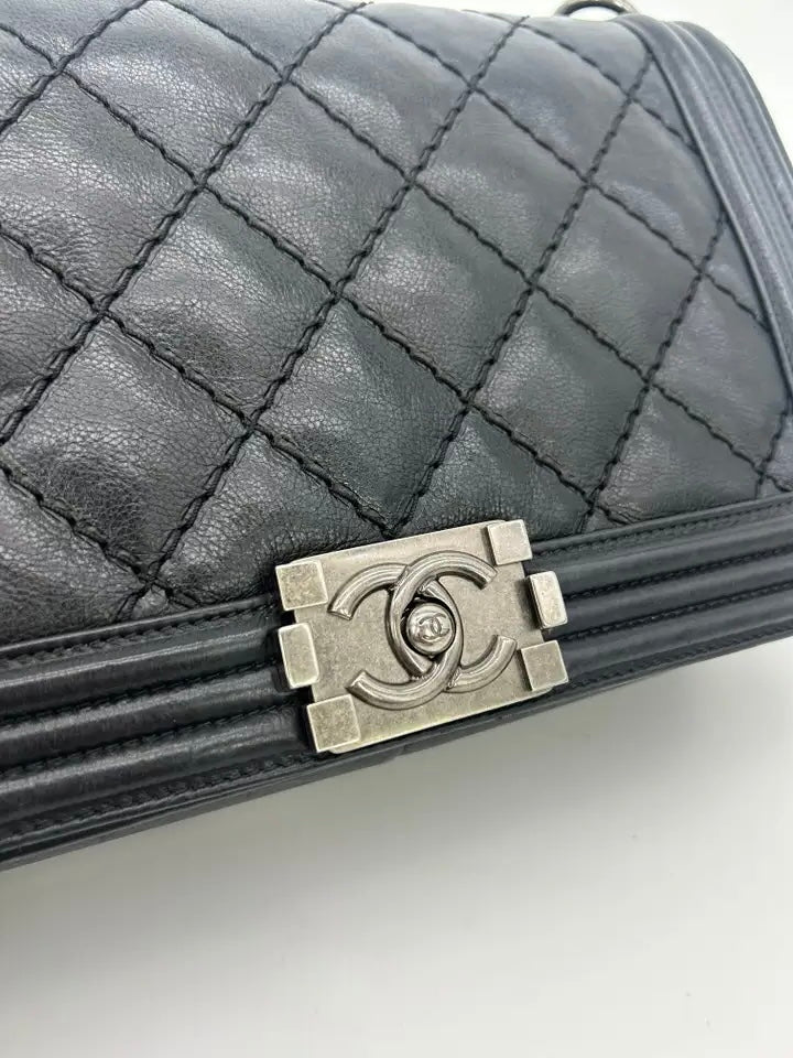 Chanel Black Lambskin Quilted Medium Boy Bag