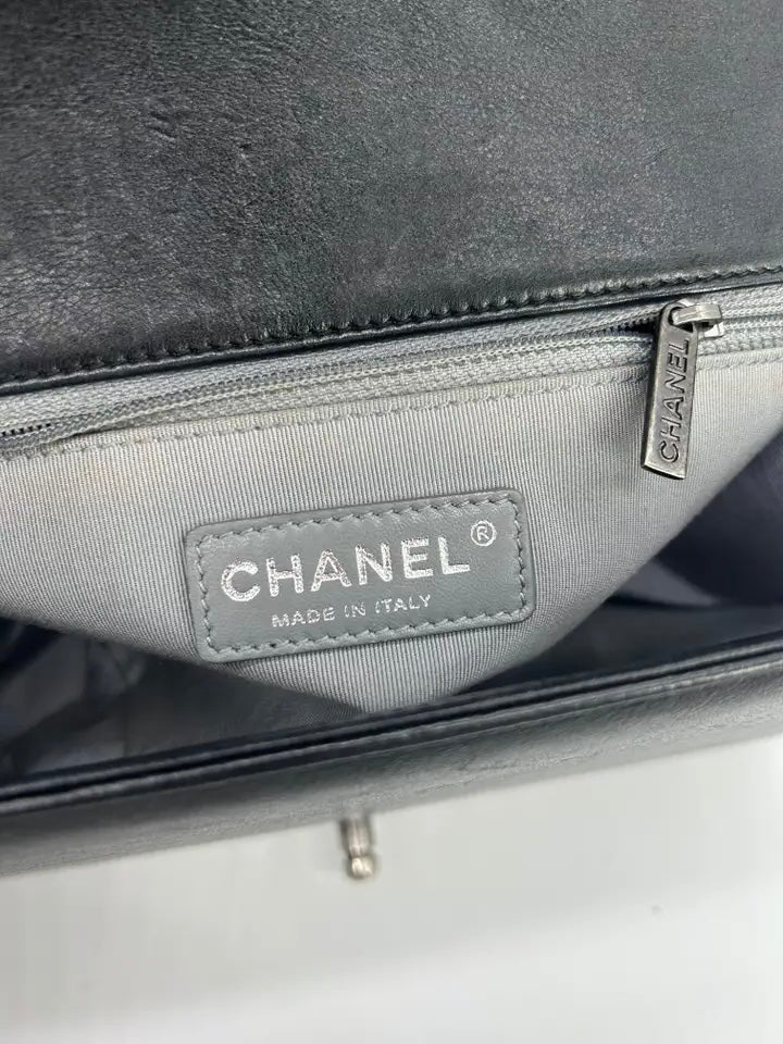 Chanel Black Lambskin Quilted Medium Boy Bag