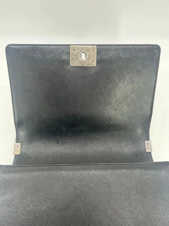 Chanel Black Lambskin Quilted Medium Boy Bag