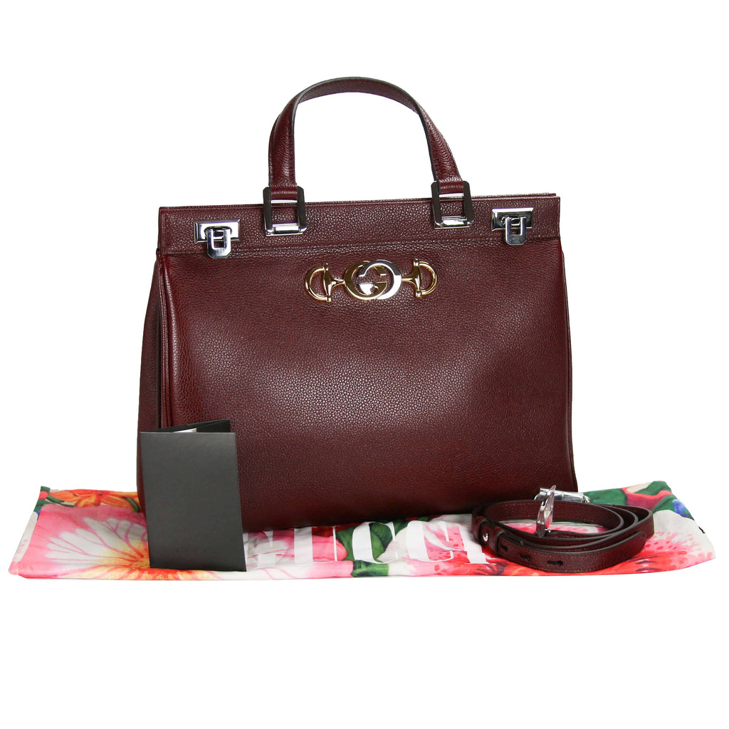 Gucci Zumi Tote Medium Burgundy Grained Leather
