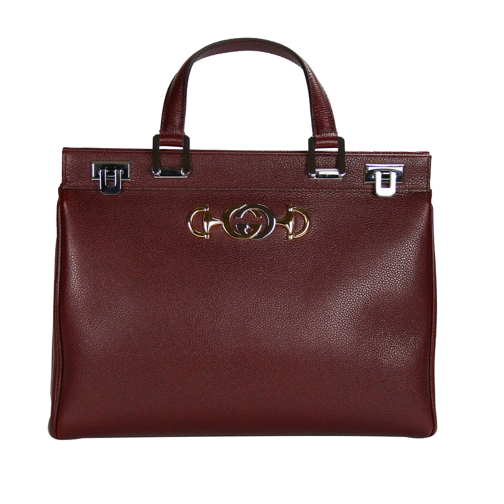 Gucci Zumi Tote Medium Burgundy Grained Leather
