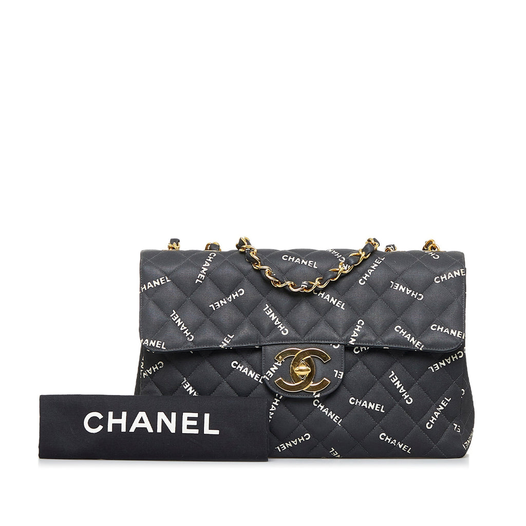 CHANEL Maxi Logo Printed CC Matelasse Flap Bag