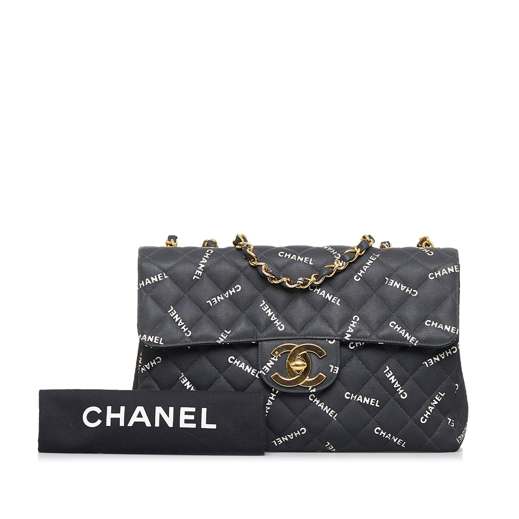 CHANEL Maxi Logo Printed CC Matelasse Flap Bag