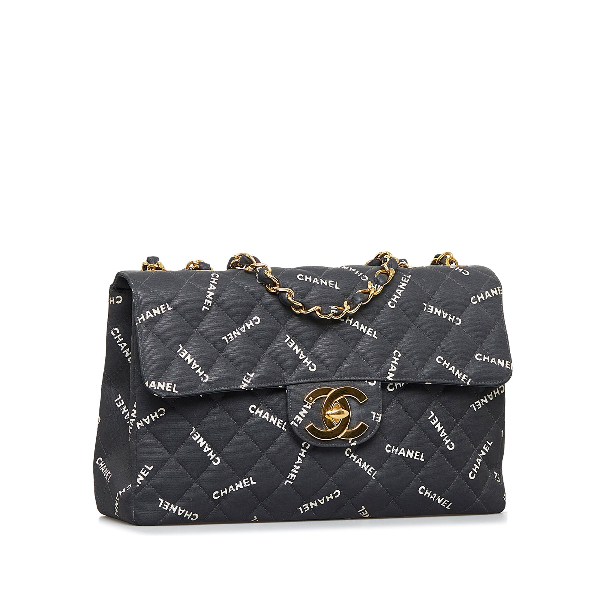CHANEL Maxi Logo Printed CC Matelasse Flap Bag