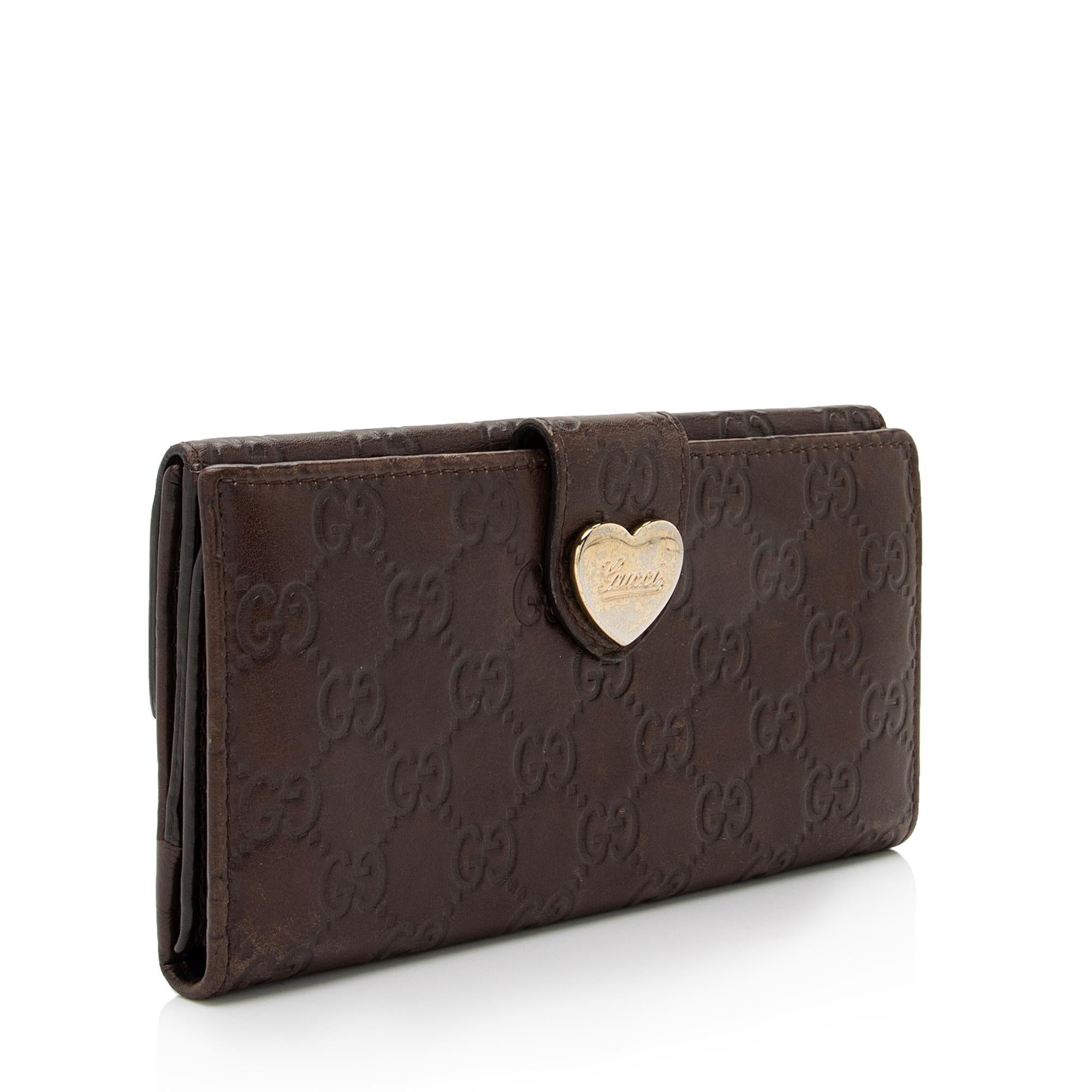 Gucci Guccissima Leather Heart Script Continental Wallet