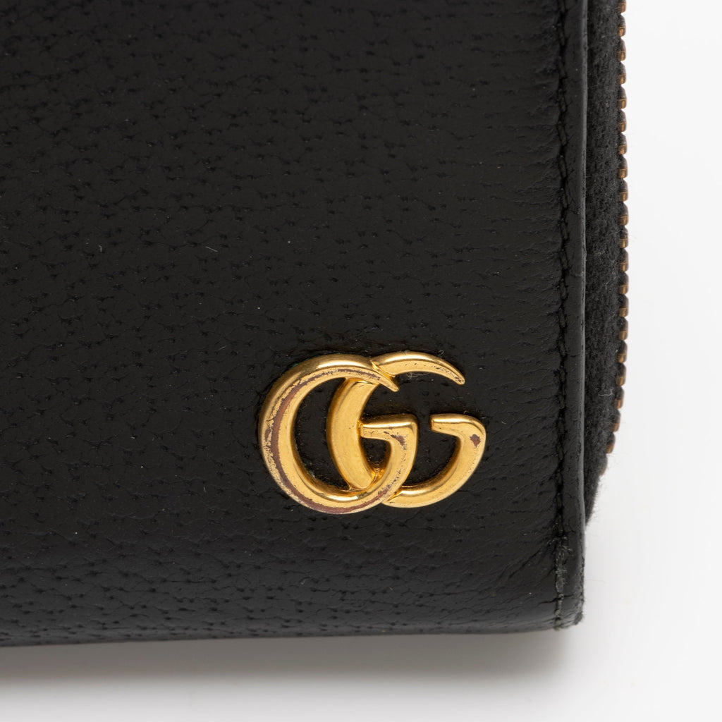 Gucci Pebbled Leather GG Marmont Zip Around Wallet