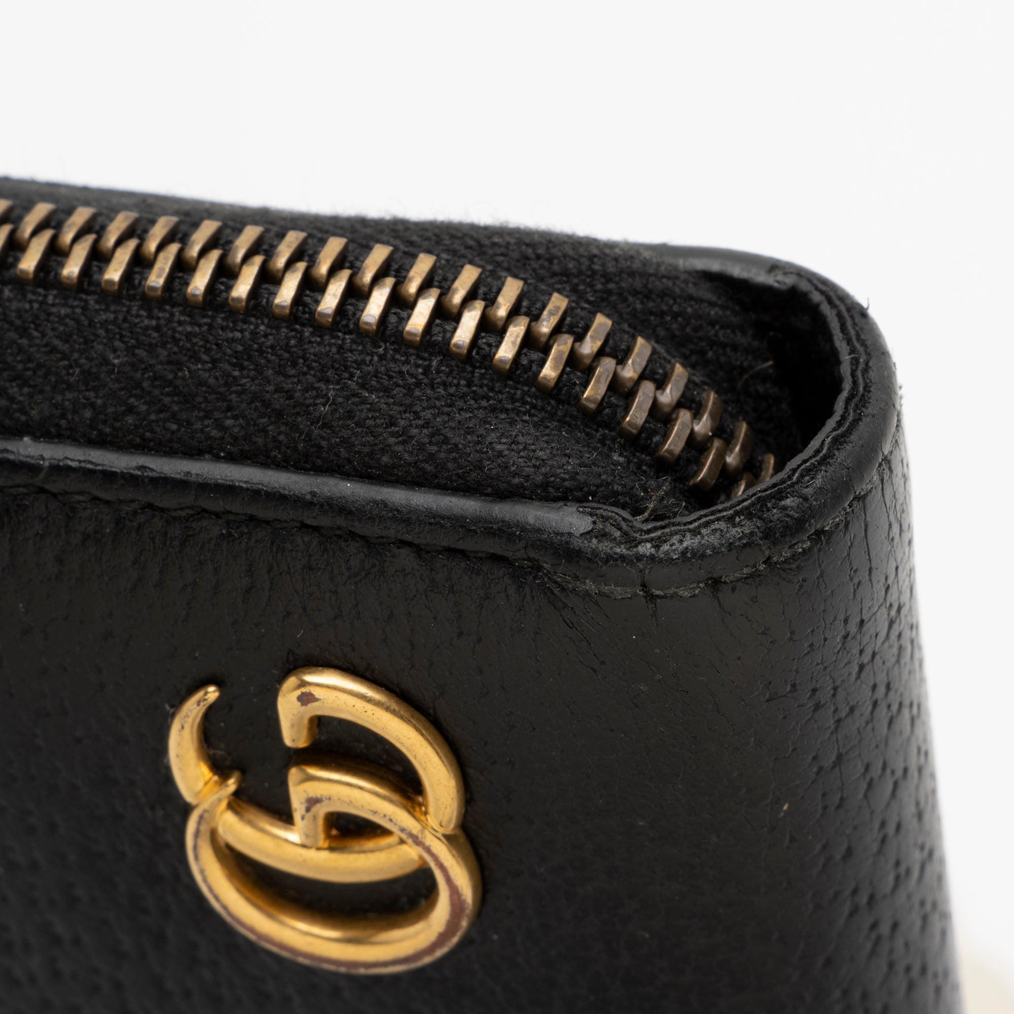 Gucci Pebbled Leather GG Marmont Zip Around Wallet