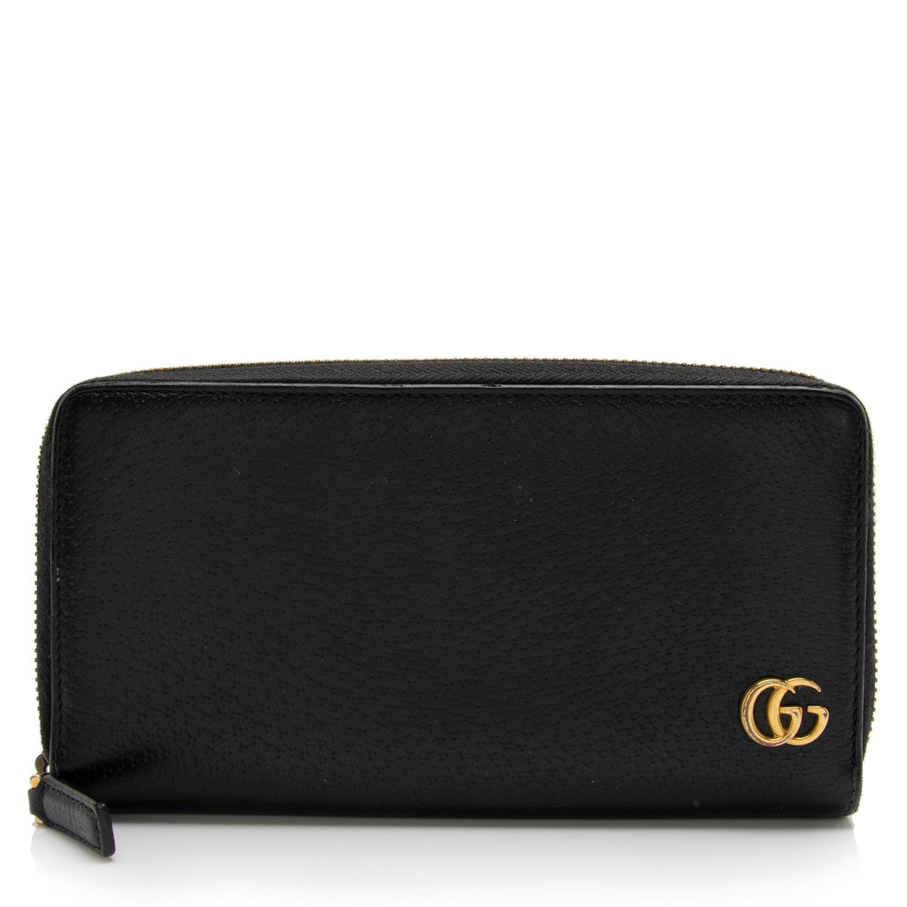 Gucci Pebbled Leather GG Marmont Zip Around Wallet