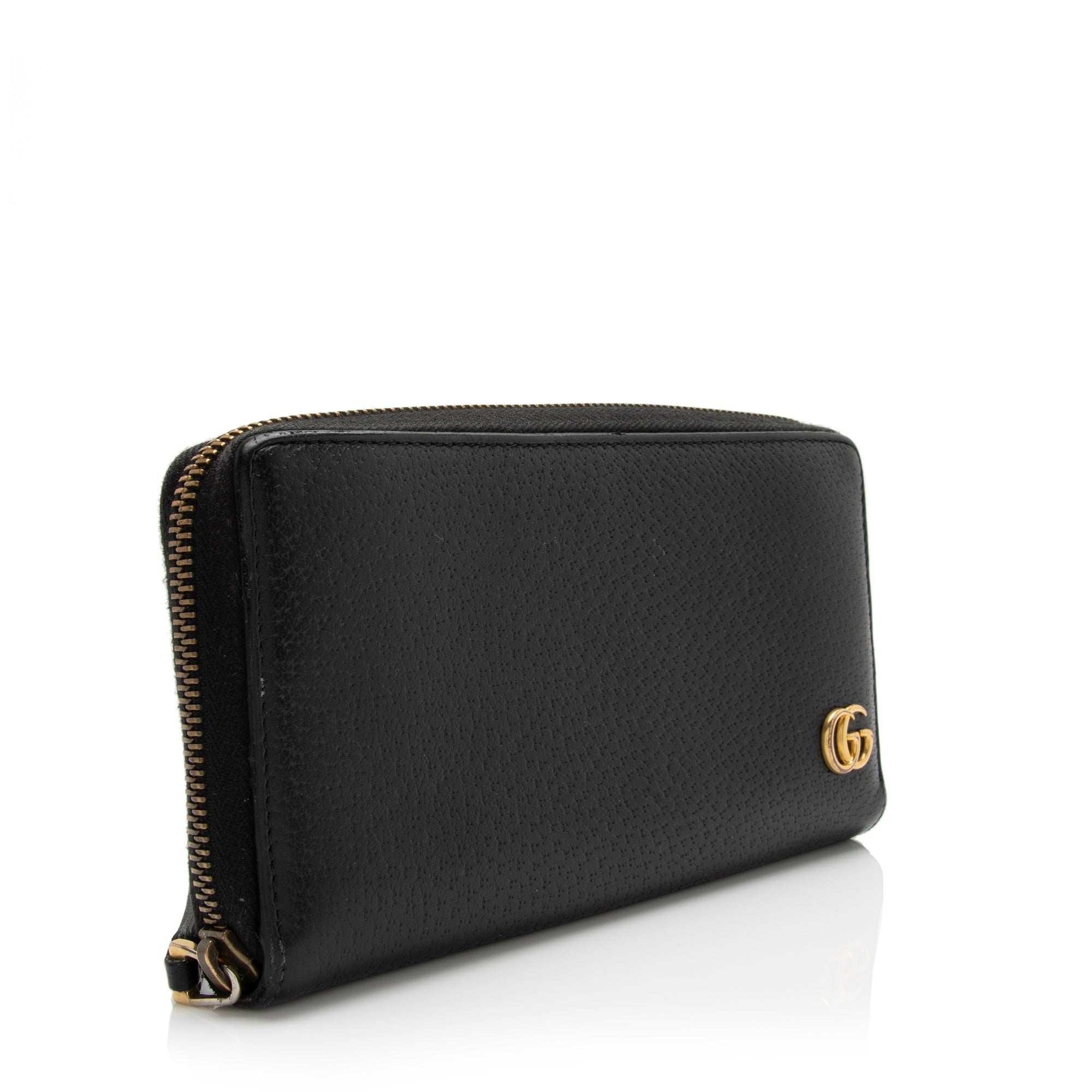 Gucci Pebbled Leather GG Marmont Zip Around Wallet
