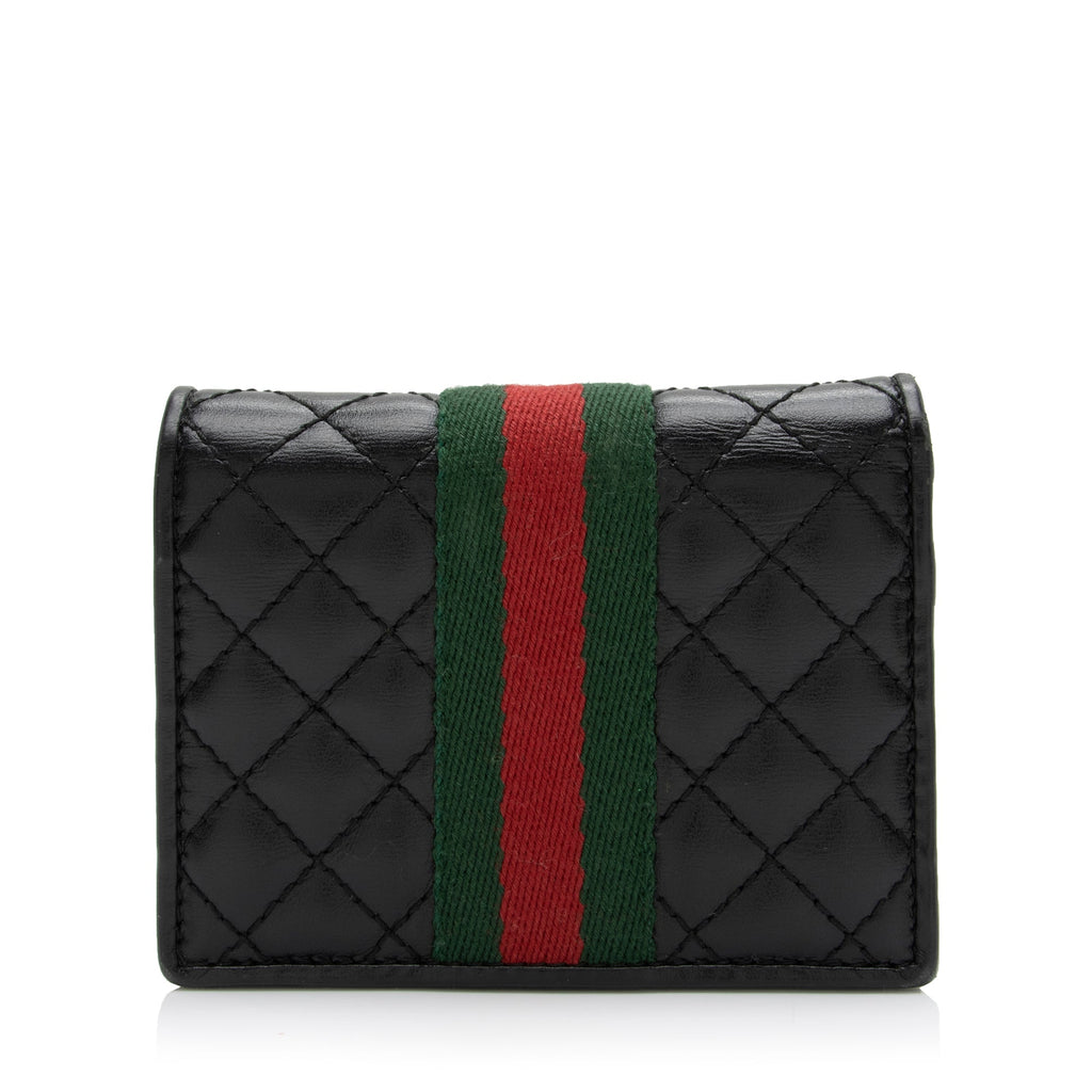 Gucci Quilted Leather GG Marmont Web Trapuntata Card Case Wallet