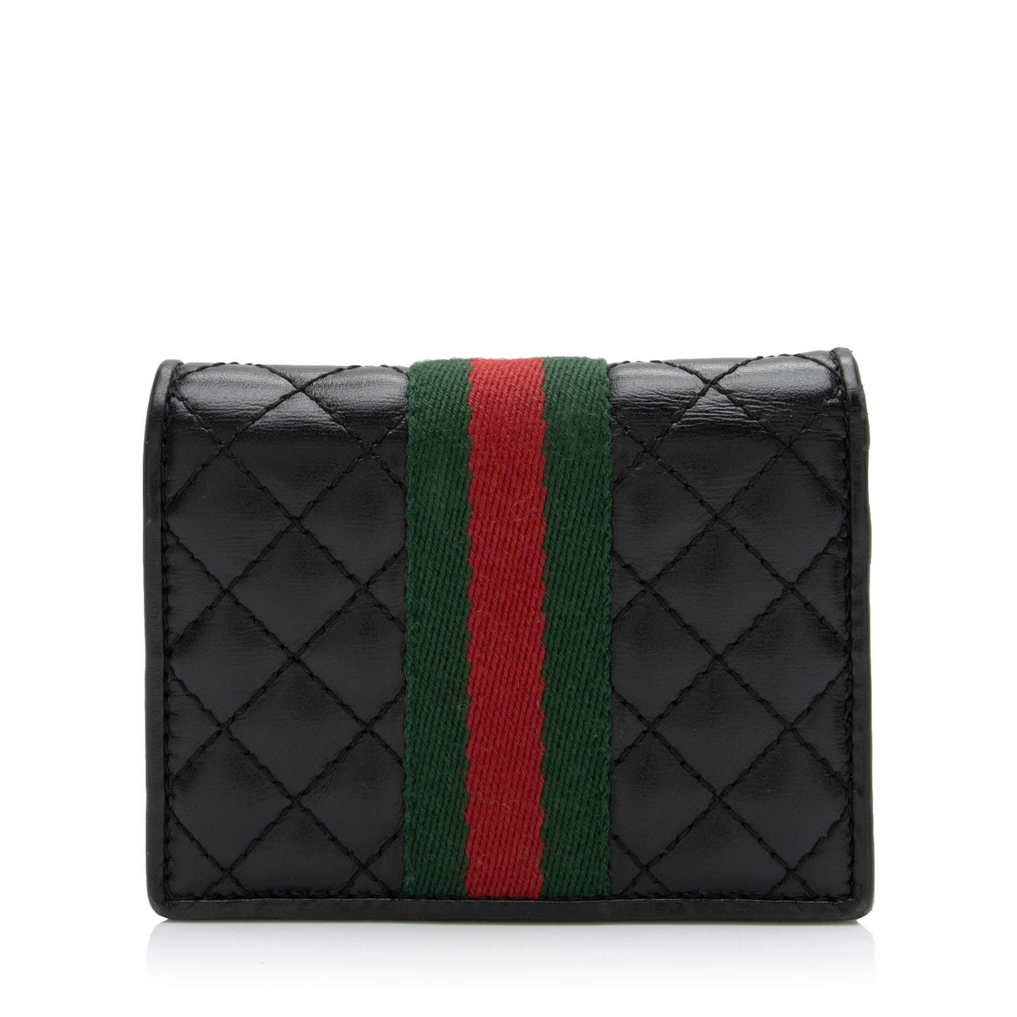 Gucci Quilted Leather GG Marmont Web Trapuntata Card Case Wallet