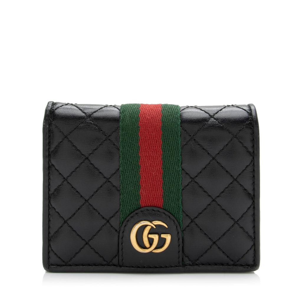 Gucci Quilted Leather GG Marmont Web Trapuntata Card Case Wallet