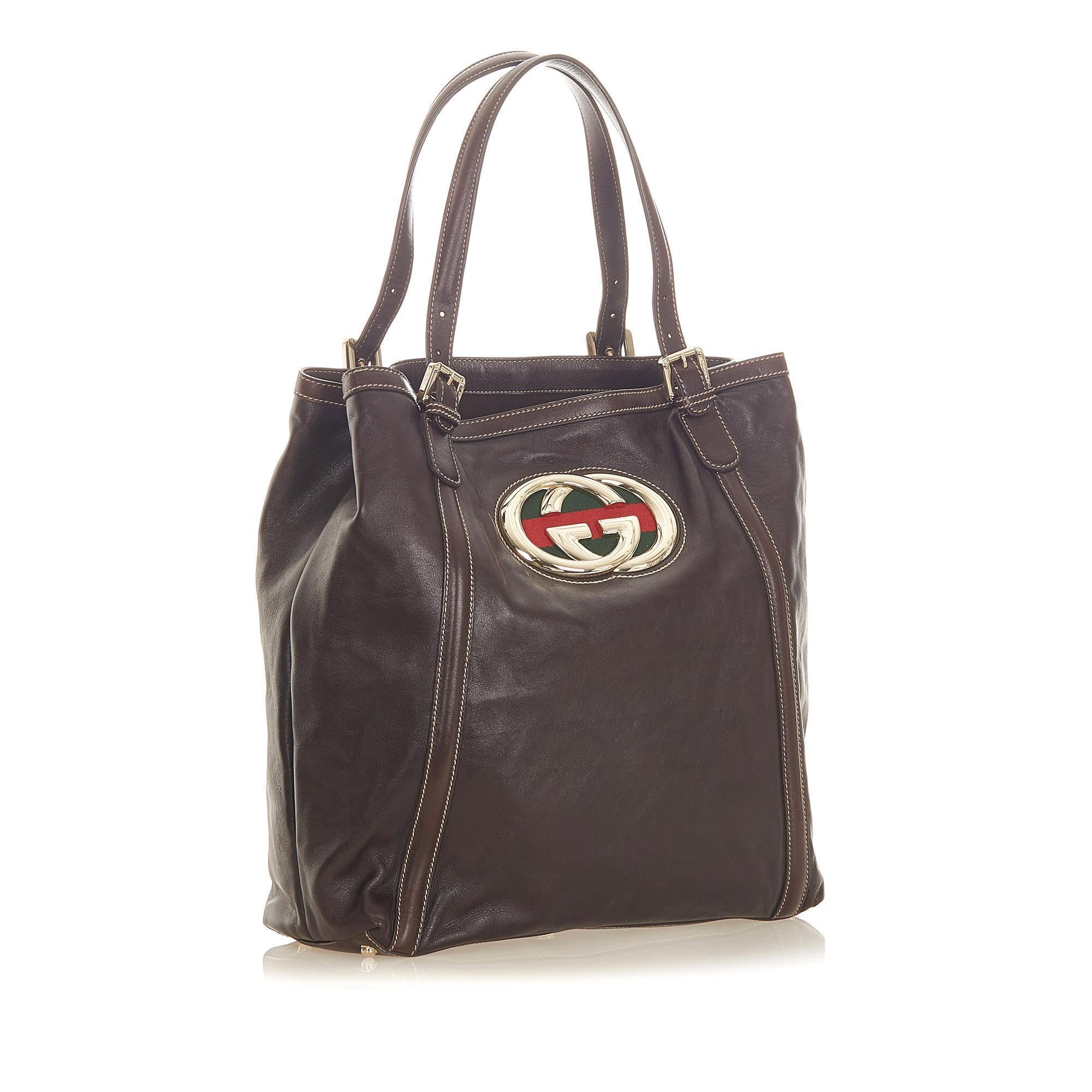 Gucci Web Britt Leather Tote Bag (SHG-20141)