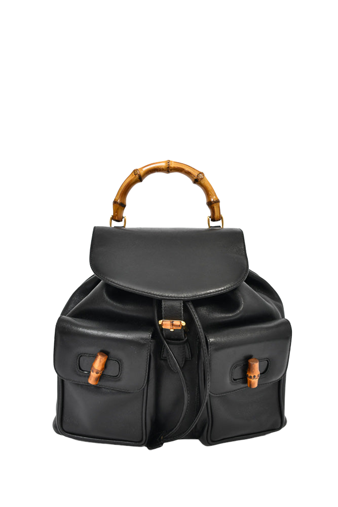 Gucci Black Leather Bamboo Backpack