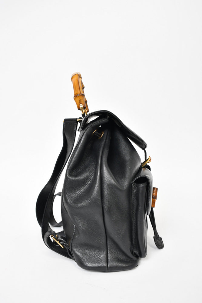 Gucci Black Leather Bamboo Backpack