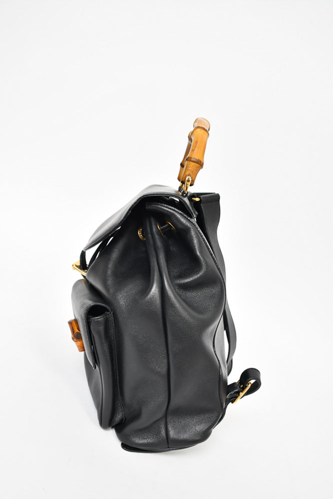 Gucci Black Leather Bamboo Backpack