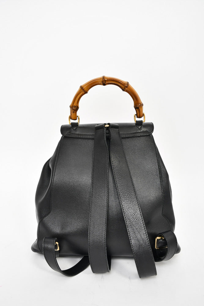 Gucci Black Leather Bamboo Backpack