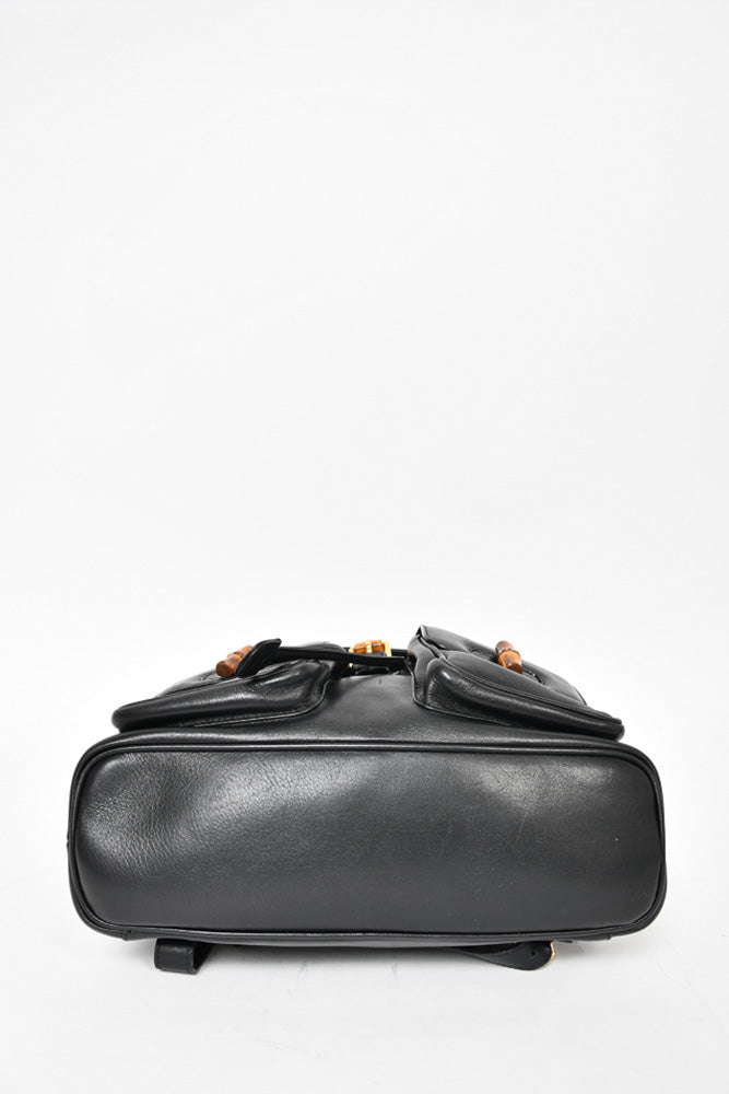 Gucci Black Leather Bamboo Backpack