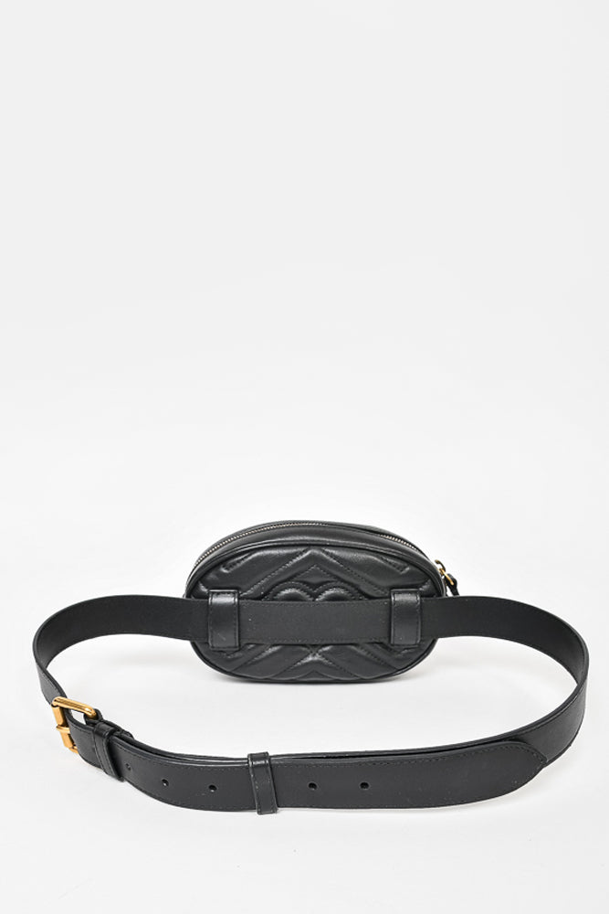 Gucci Black Leather GG Marmont Matelassé Belt Bag