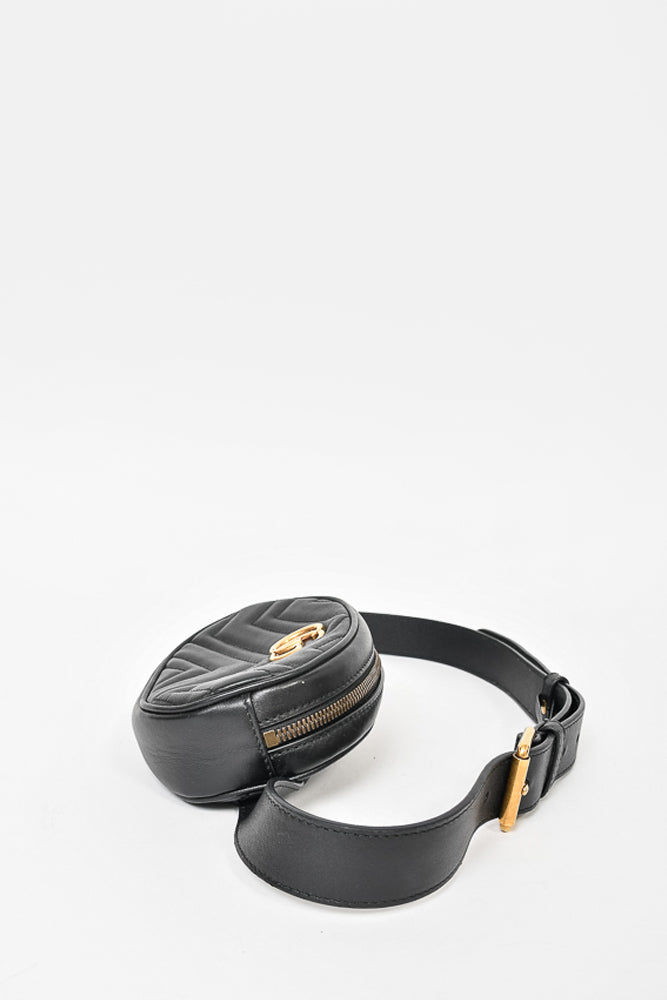 Gucci Black Leather GG Marmont Matelassé Belt Bag