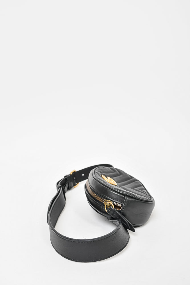 Gucci Black Leather GG Marmont Matelassé Belt Bag