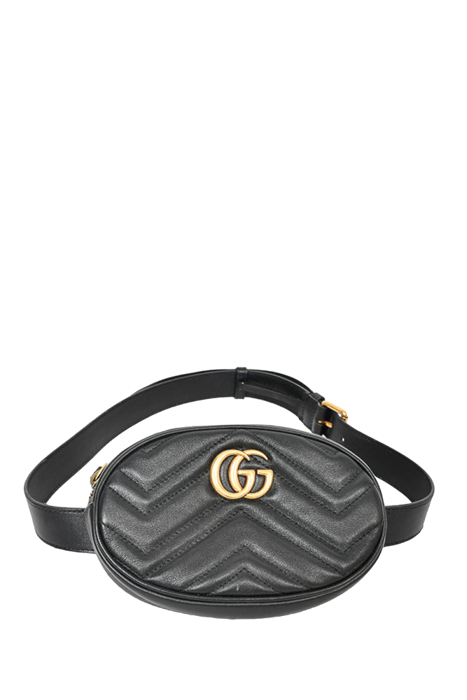 Gucci Black Leather GG Marmont Matelassé Belt Bag