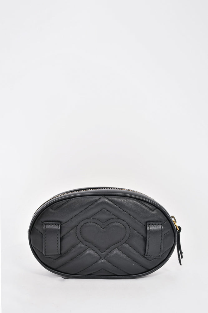 Gucci Black Leather GG Marmont Matelassé Belt Bag