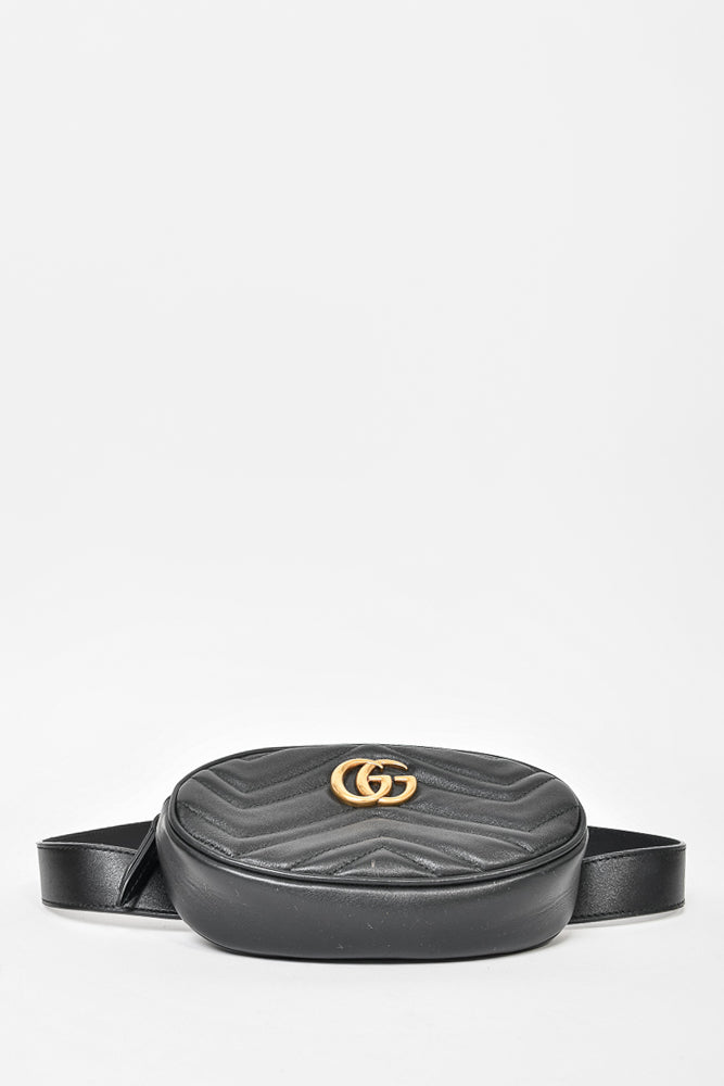 Gucci Black Leather GG Marmont Matelassé Belt Bag