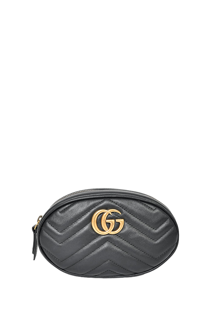 Gucci Black Leather GG Marmont Matelassé Belt Bag