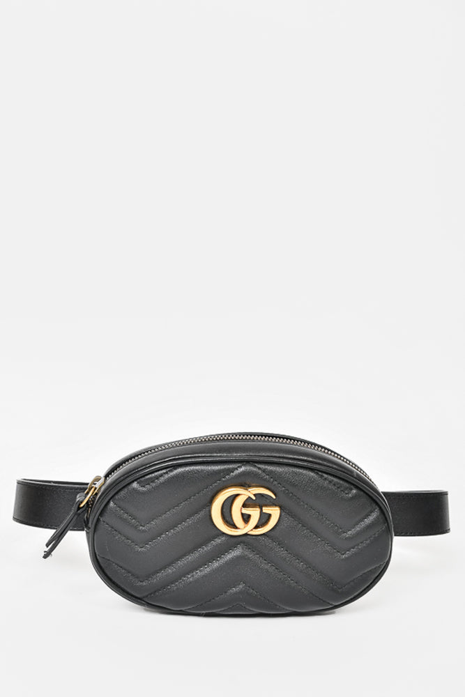 Gucci Black Leather GG Marmont Matelassé Belt Bag