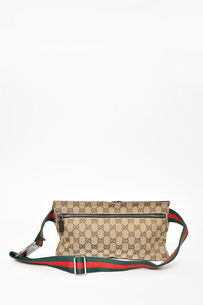 Gucci GG Canvas Double Pocket Belt Bag with Web Strap