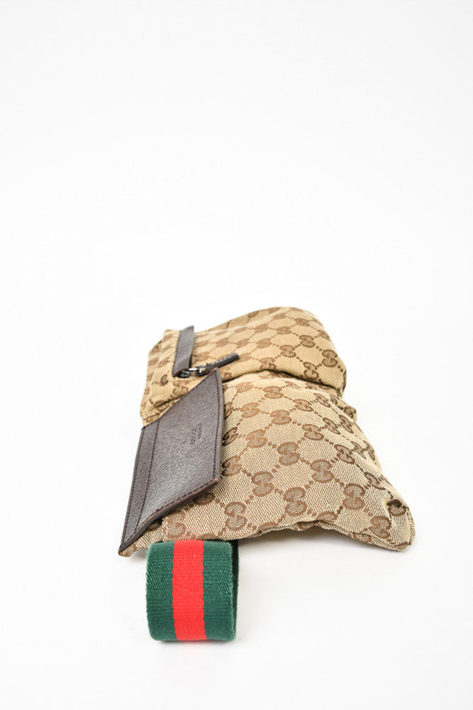 Gucci GG Canvas Double Pocket Belt Bag with Web Strap