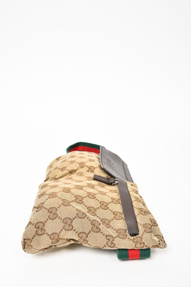 Gucci GG Canvas Double Pocket Belt Bag with Web Strap