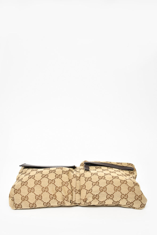 Gucci GG Canvas Double Pocket Belt Bag with Web Strap