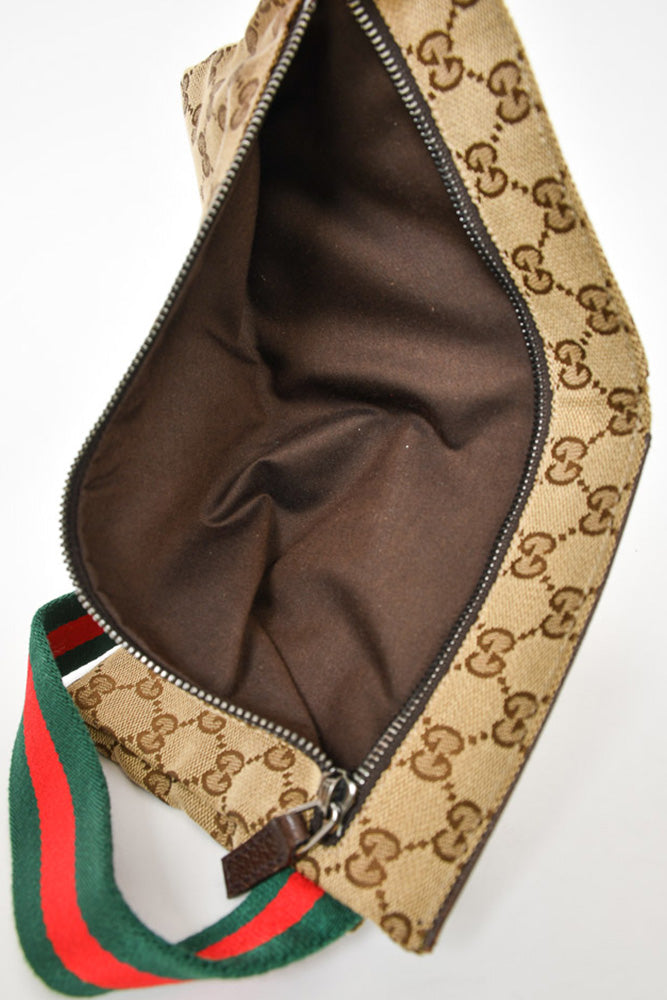 Gucci GG Canvas Double Pocket Belt Bag with Web Strap