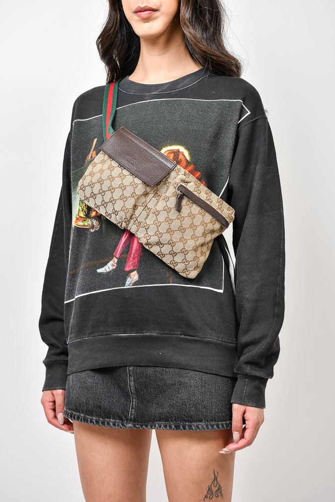 Gucci GG Canvas Double Pocket Belt Bag with Web Strap