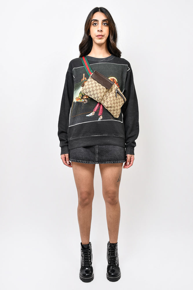 Gucci GG Canvas Double Pocket Belt Bag with Web Strap