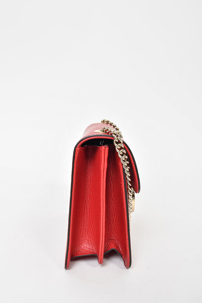 Gucci Red Grained Leather Interlocking G Chain Bag